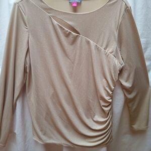 Vince Camuto Shimmery Gold Long Sleeve Ruched Top